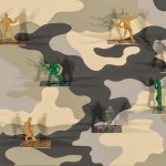 collateral damage, acrylic credit cards with plastic soldiers on wood panel, 2012