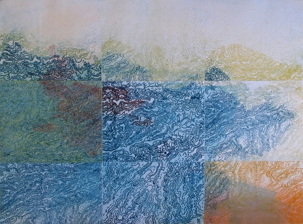 Bonnie Baker, Convergence, monoprint, multiple polymer plates, 22"x30",  2011