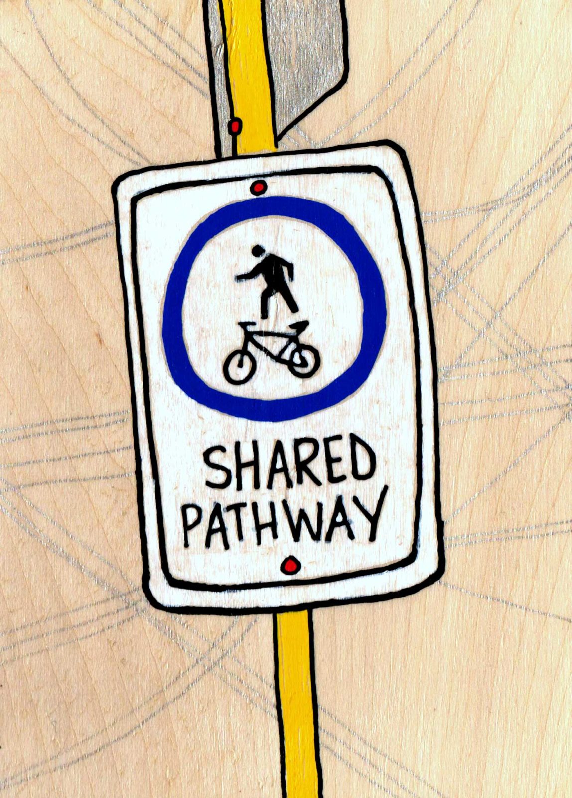 Caitlin McGuire, "Shared Pathway", 5"x7", Paint marker on birch, 2016 