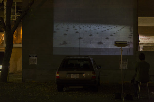 S2WR, Slow Moving Mountains, salt, ink and live video projection, 2014. <br>Photo by Monika Sobczak. 